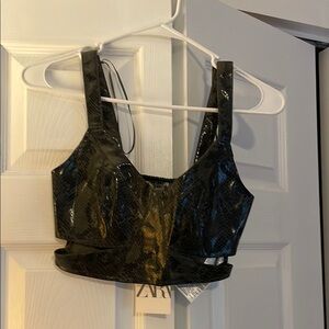 Zara Black Croc-Embossed Top